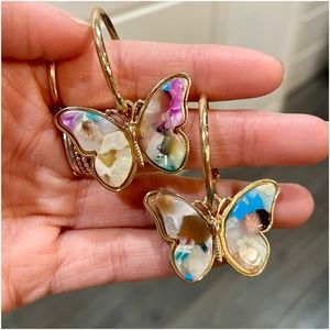 Boho Gold Tone Colorful Butterfly Resin Hop Earrings
